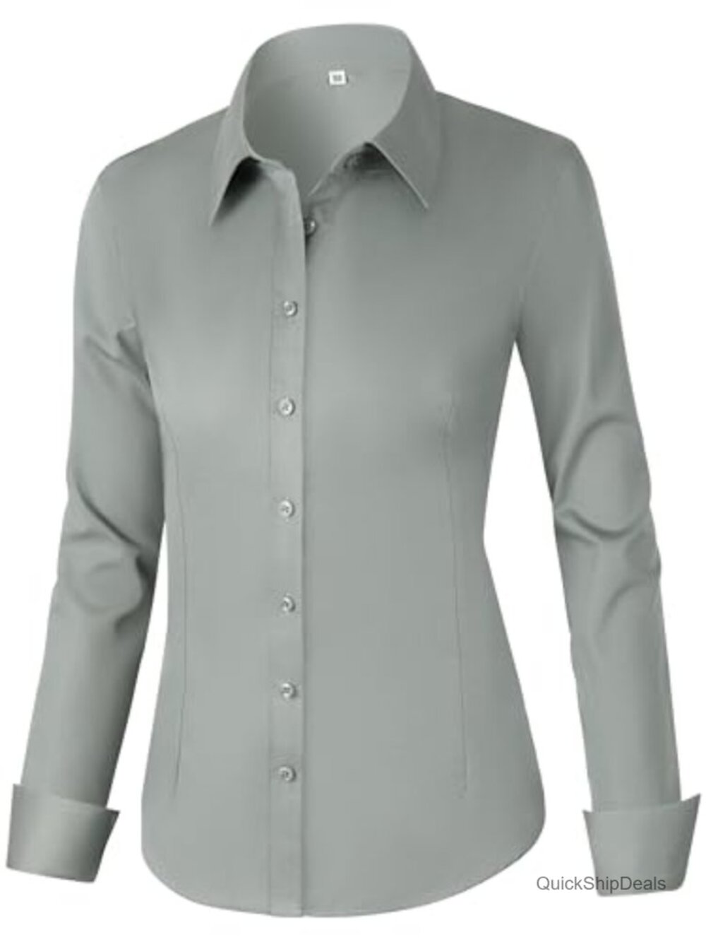 Women's Cotton Blend Button Down Shirt Long Sleeve Fitted Work Blouse